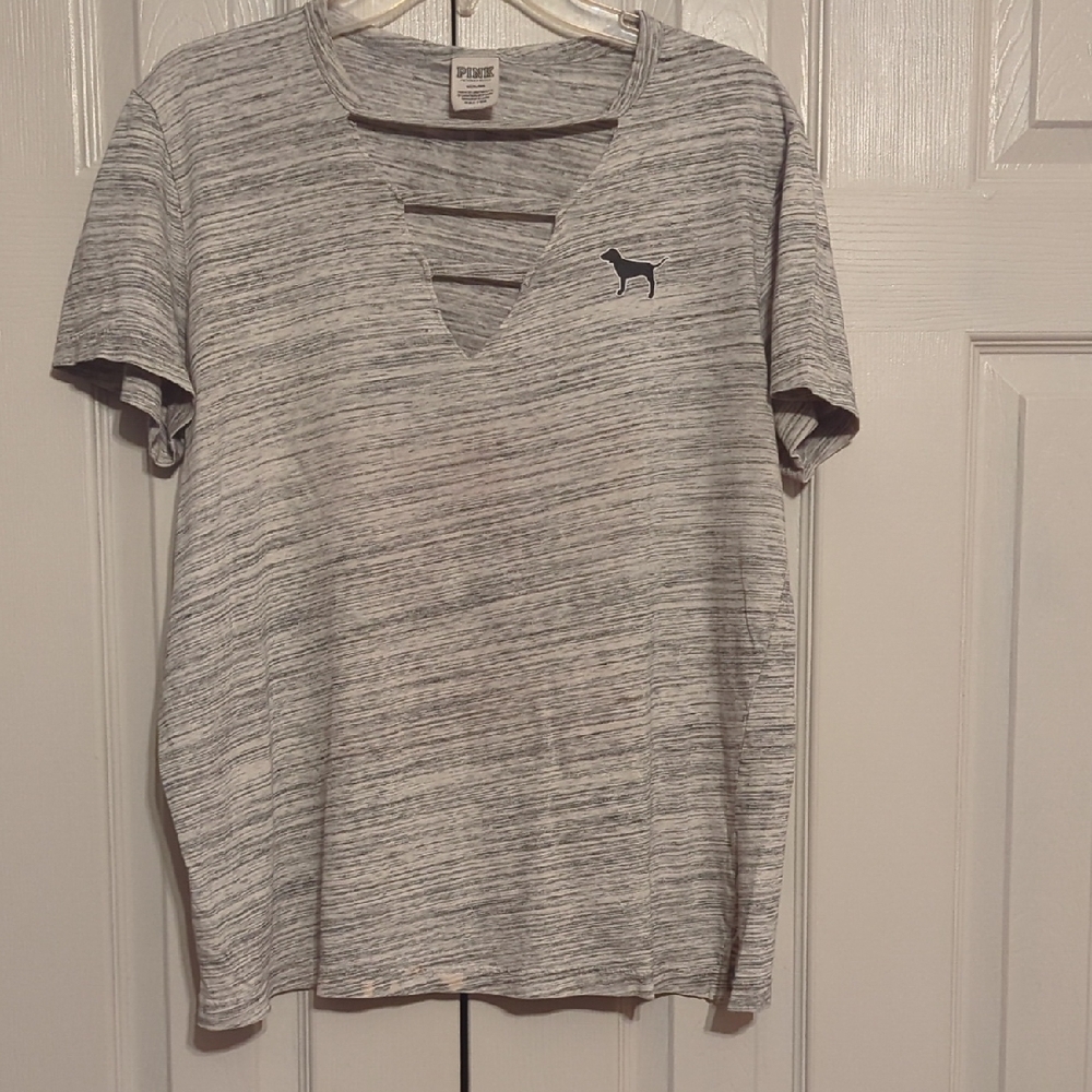 Gray Striped V-Neck T-Shirt